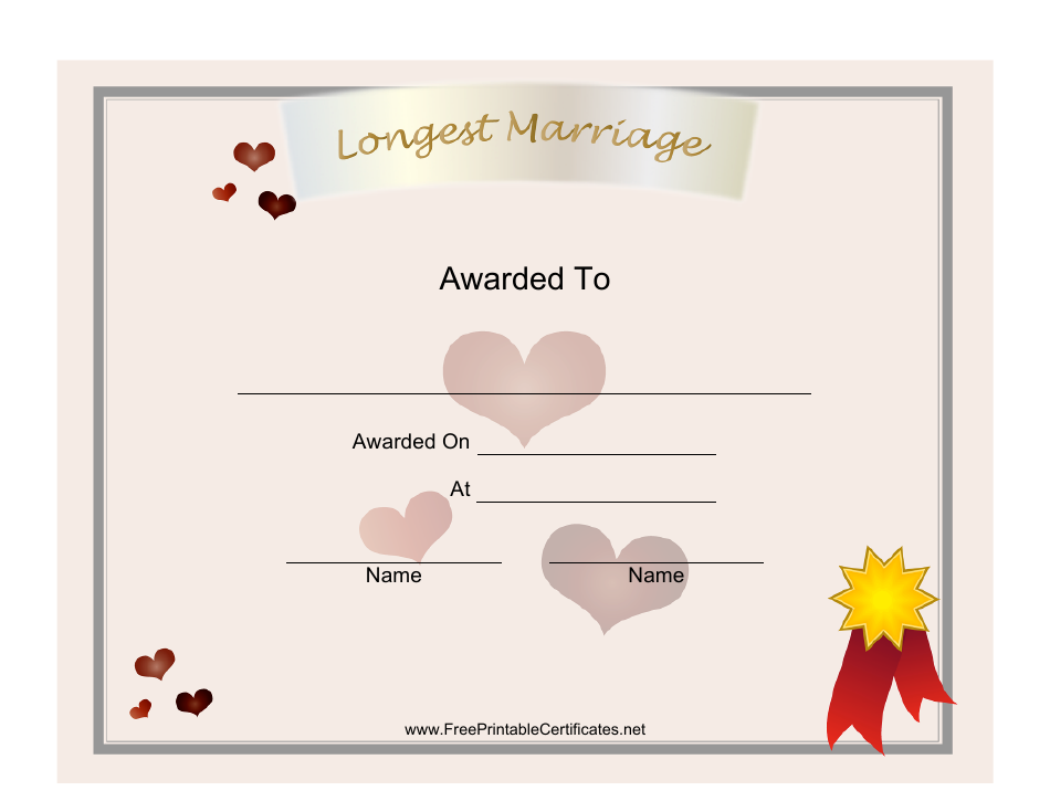 Longest Marriage Award Certificate Template Image Preview