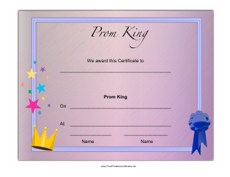 Document preview: Prom King Certificate Template - Violet