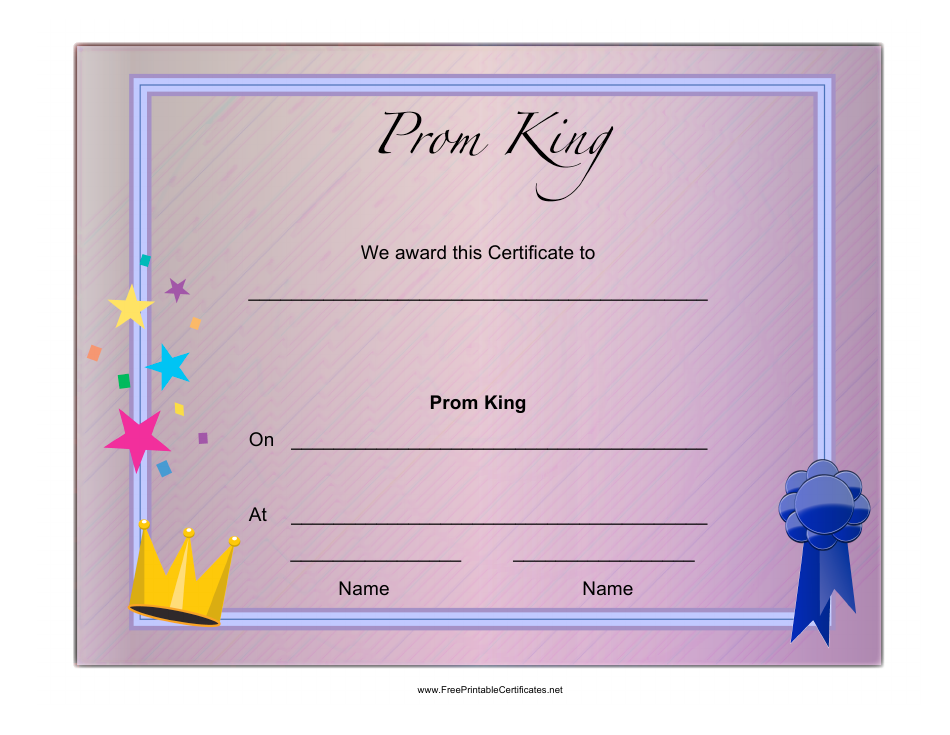 Prom King Certificate Template Violet Download Printable PDF