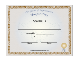 Document preview: Hospitality Certificate of Appreciation Template
