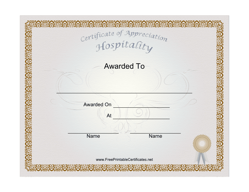 Hospitality Certificate of Appreciation Template