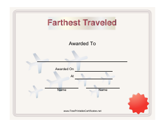 Document preview: Class Reunion Farthest Traveled Certificate Template