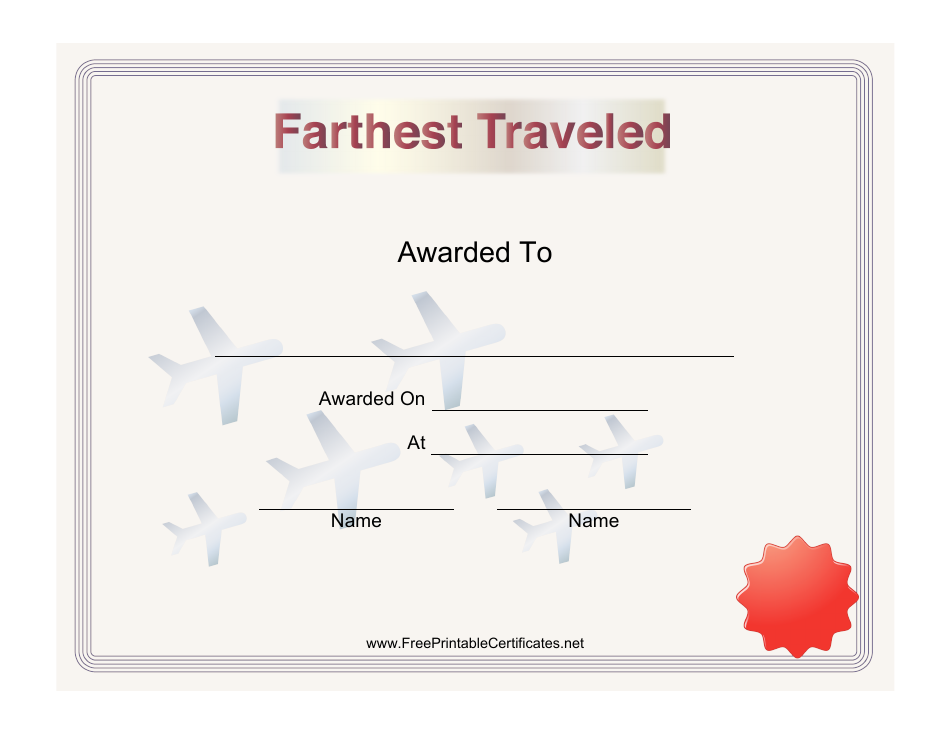 Class Reunion Farthest Traveled Certificate Template Download Printable ...