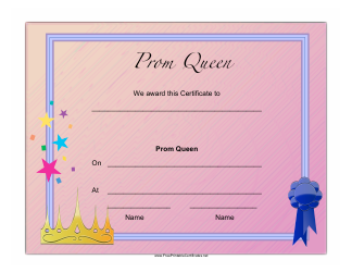 Document preview: Prom Queen Certificate Template - Violet