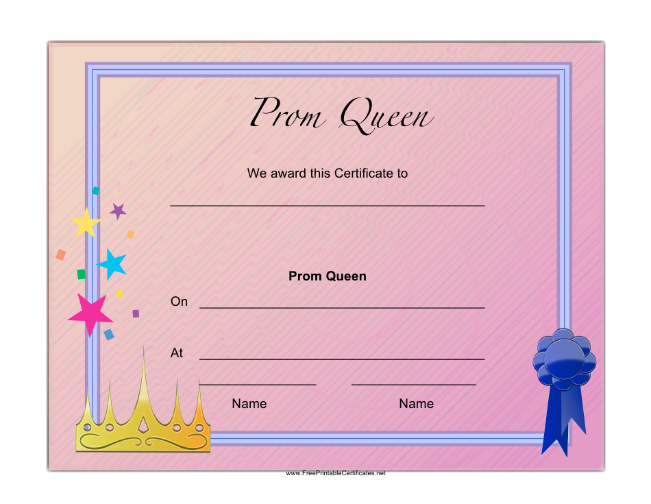 Prom Queen Certificate Template Violet Download Printable PDF