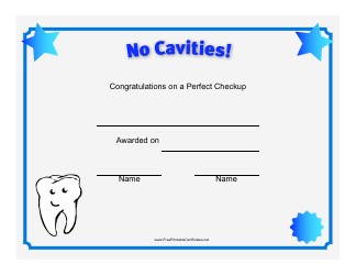 Document preview: No Cavities Certificate Template