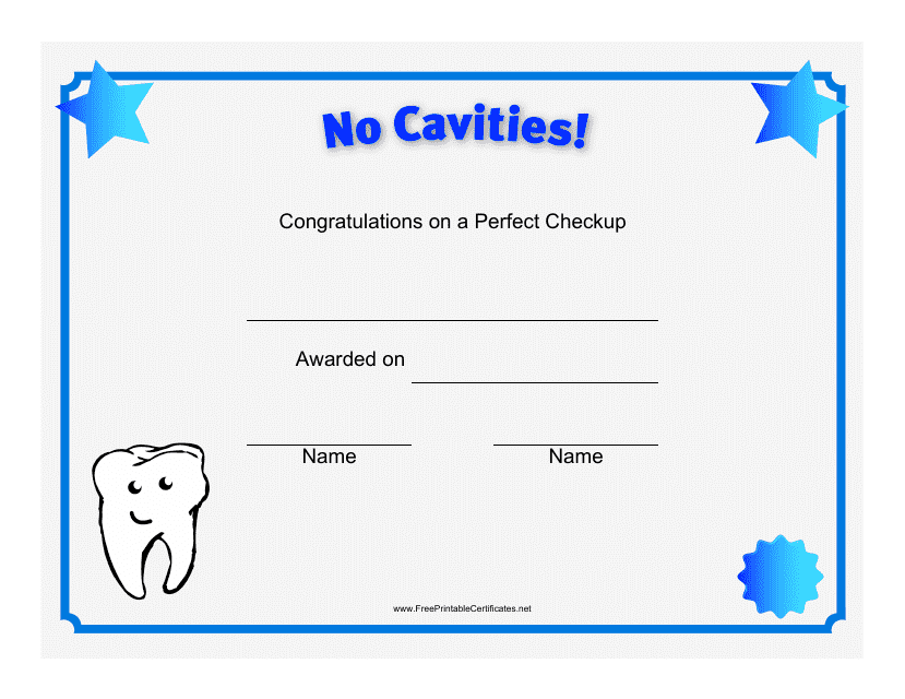 No Cavities Certificate Template