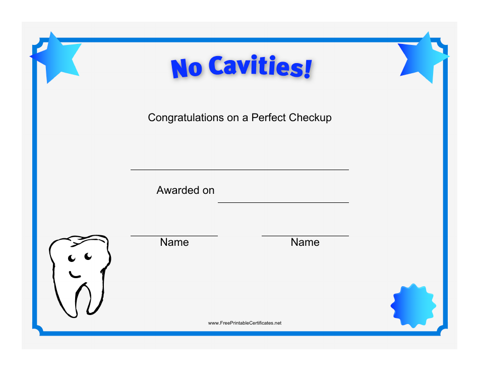 No Cavities Certificate Template Image Preview