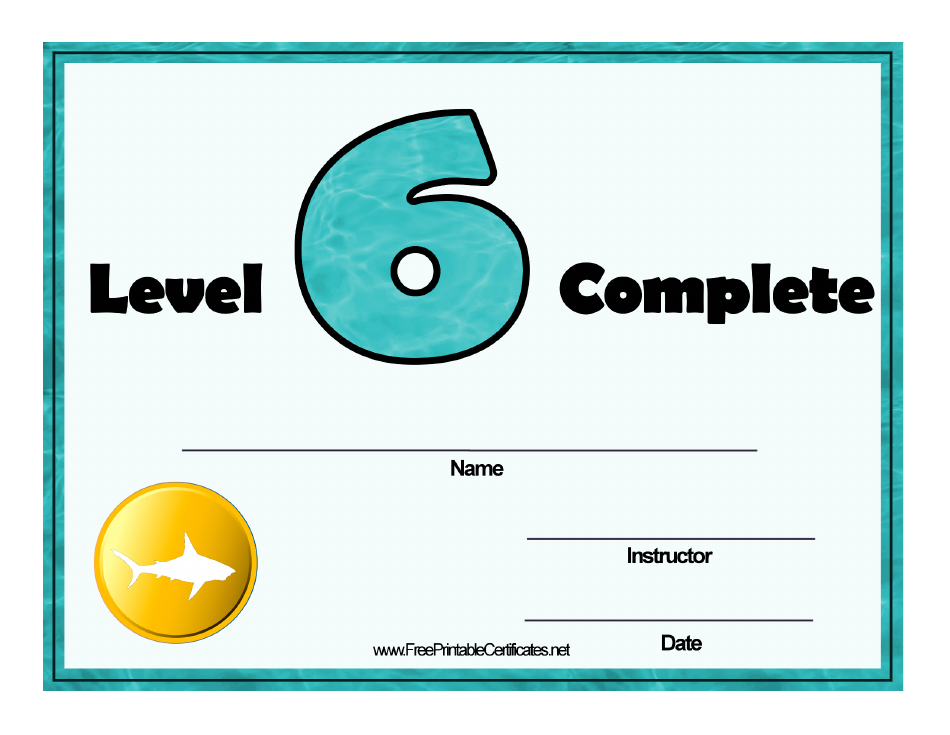 Swimming Lessons - Level Six Certificate Template, Page 1