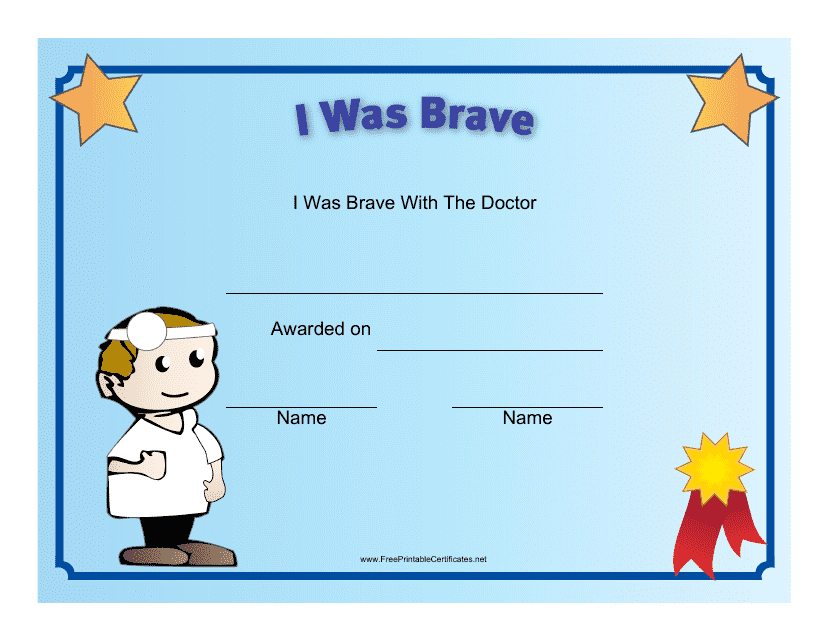 Bravery Certificate Template - Blue