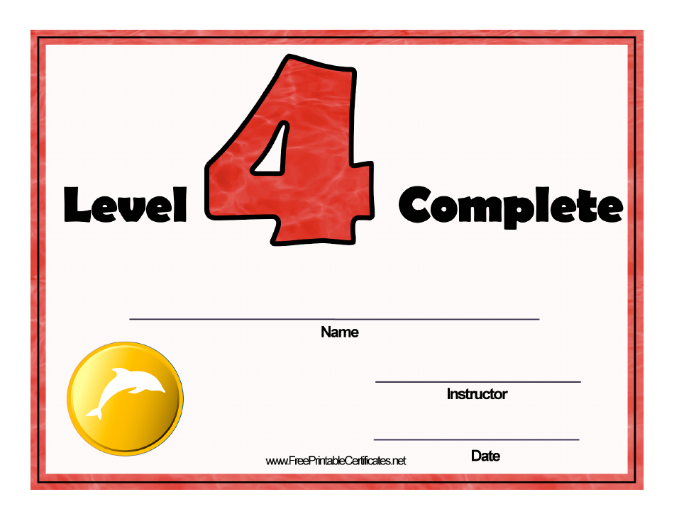 Swimming Lessons - Level Four Certificate Template preview image