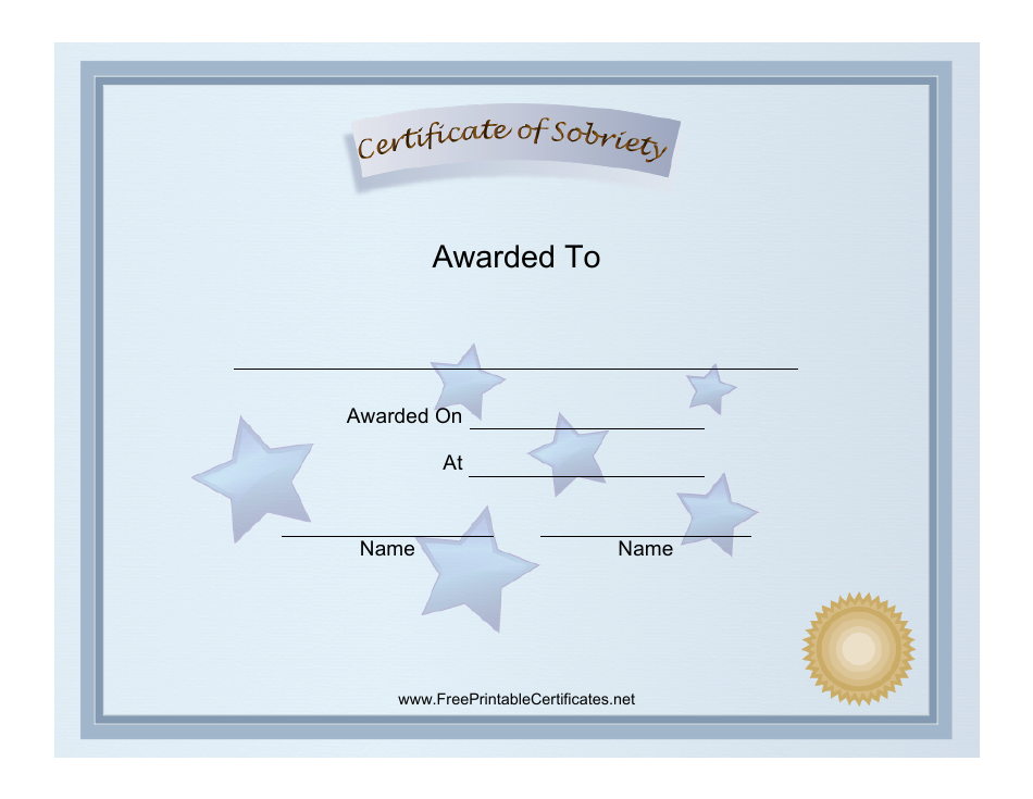 Sobriety Certificate Template with Stars