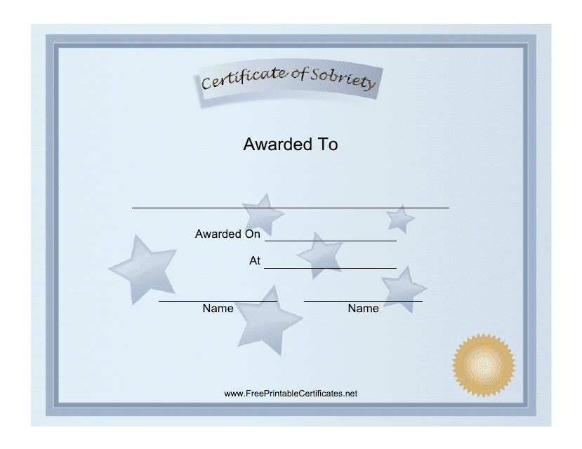 Sobriety Certificate Template - Stars