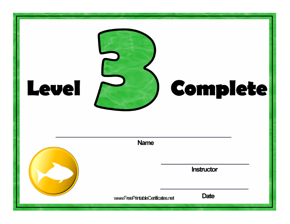 Swimming Lessons - Level Three Certificate Template, Page 1