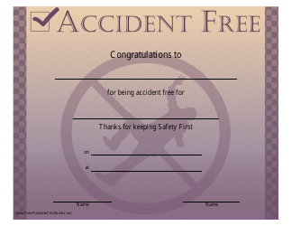 Document preview: Accident Free Certificate Template