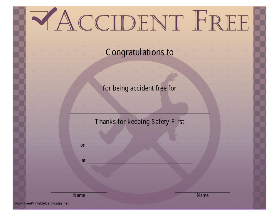 Accident Free Certificate Template, Page 1