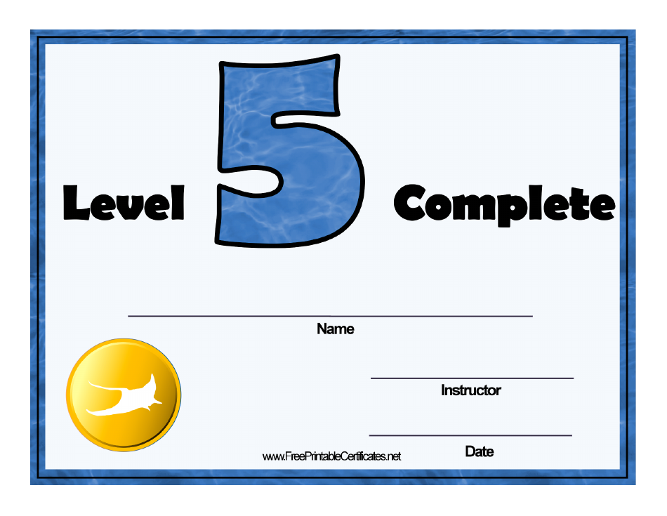 -"Customizable Swimming Lessons Level Five Certificate Template