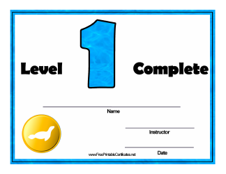 &quot;Swimming Lessons - Level One Certificate Template&quot;