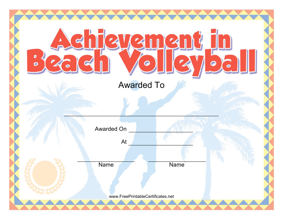 Beach Volleyball Certificate of Achievement Template