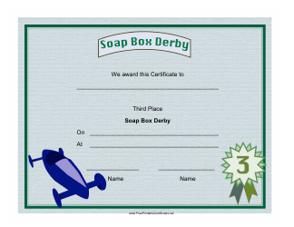 Document preview: Soap Box Derby Third Place Certificate Template