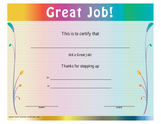 &quot;Great Job Certificate Template&quot;