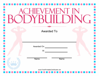 Document preview: Bodybuilding Certificate of Achievement Template - Pink