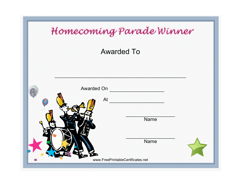 Homecoming Parade Award Certificate Template