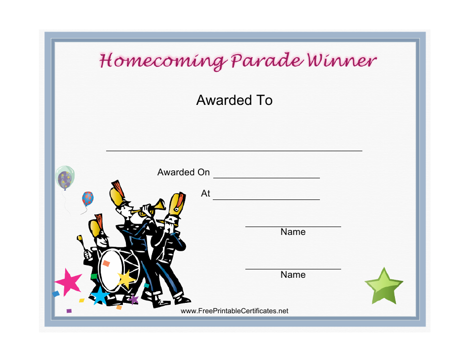 Homecoming Parade Award Certificate Template, Page 1