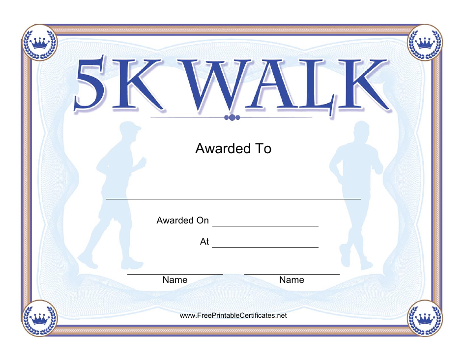 Certificate template for 5k Walk
