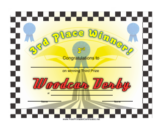 &quot;Woodcar Derby 3rd Place Certificate Template&quot;