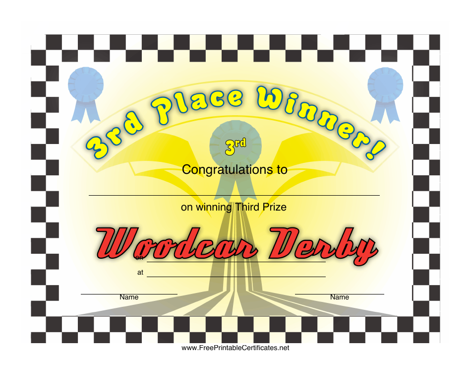 Woodcar Derby 3rd Place Certificate Template Preview Image
