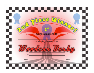 &quot;Woodcar Derby 2nd Place Certificate Template&quot;