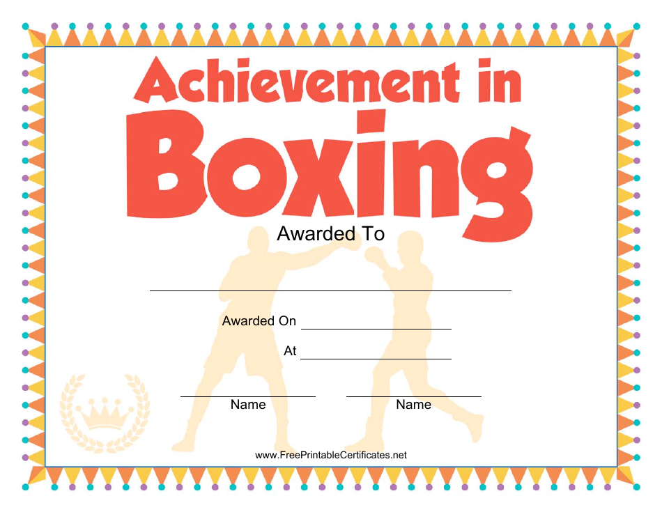 Boxing Certificate of Achievement Template with Varicolored Design