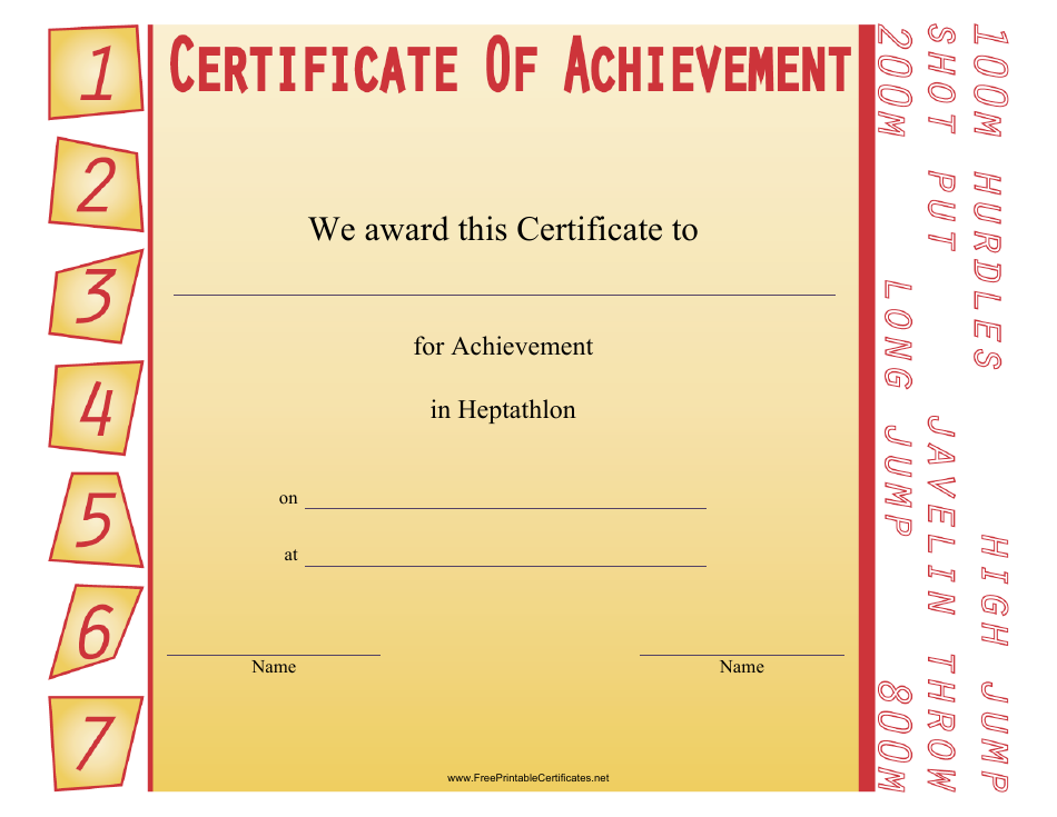 Heptathlon Certificate of Achievement Template - Preview Image