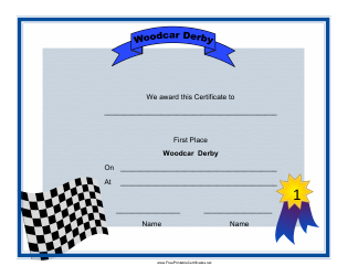 &quot;Woodcar Derby First Place Certificate Template&quot;