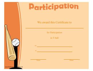 Document preview: T-Ball Certificate of Participation Template