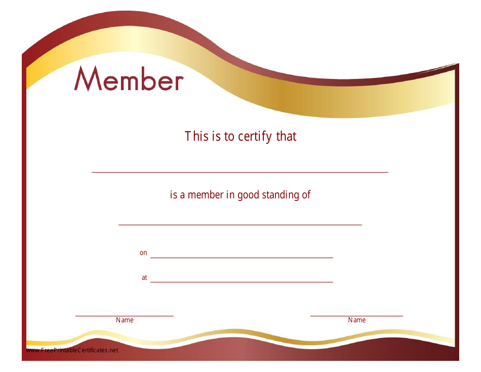 Membership Certificate Template - Yellow, Red
