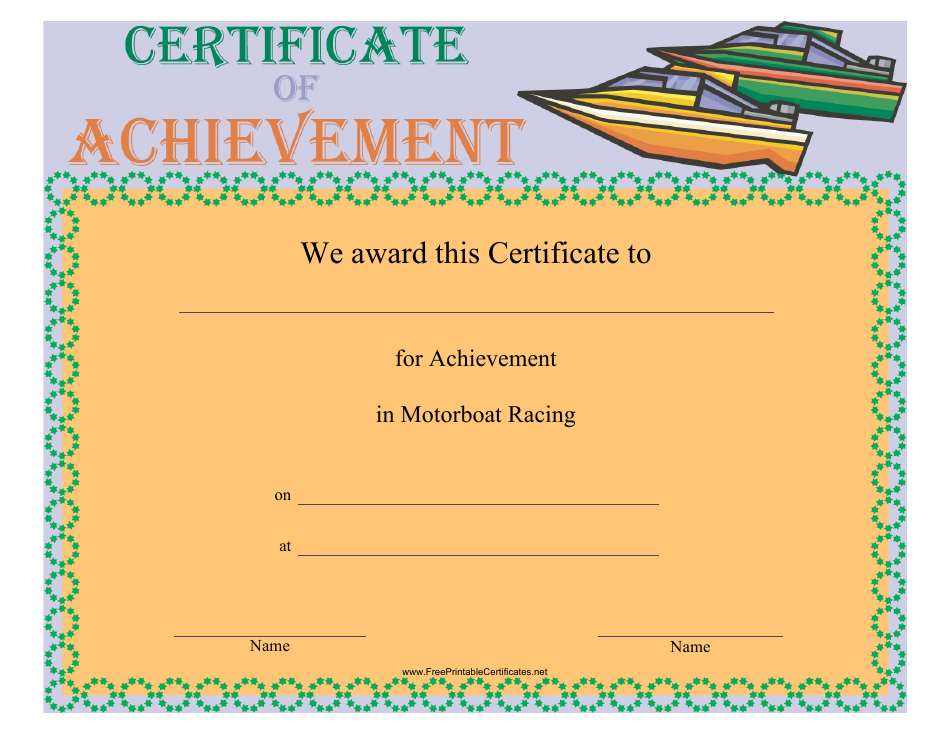 Template for Motorboat Racing Certificate of Achievement
