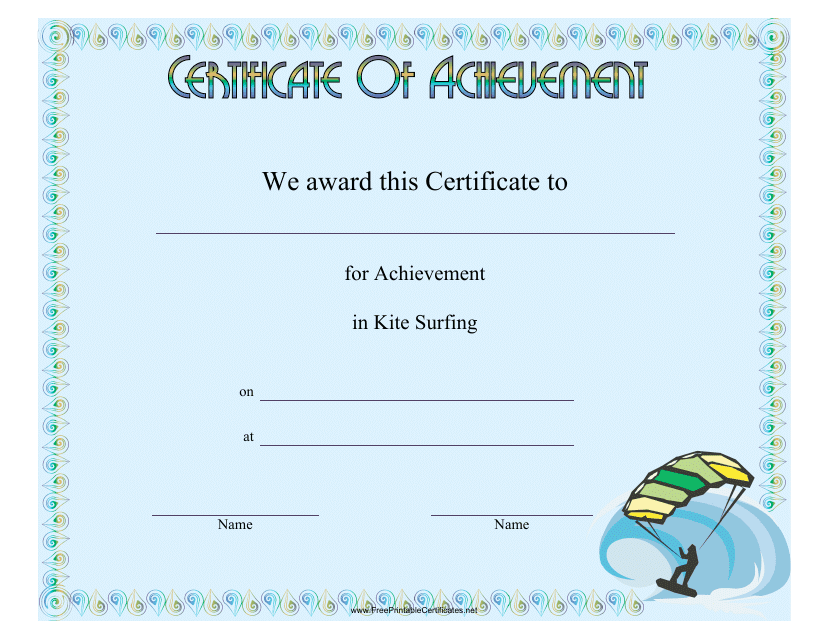 Kite Surfing Certificate of Achievement Template