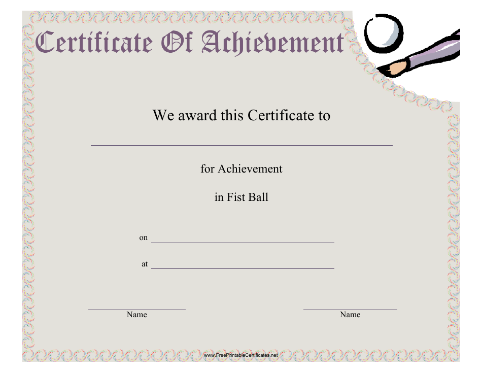 Fist Ball Certificate of Achievement Template, Page 1
