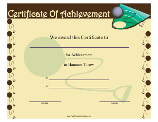 &quot;Hammer Throw Certificate of Achievement Template&quot;