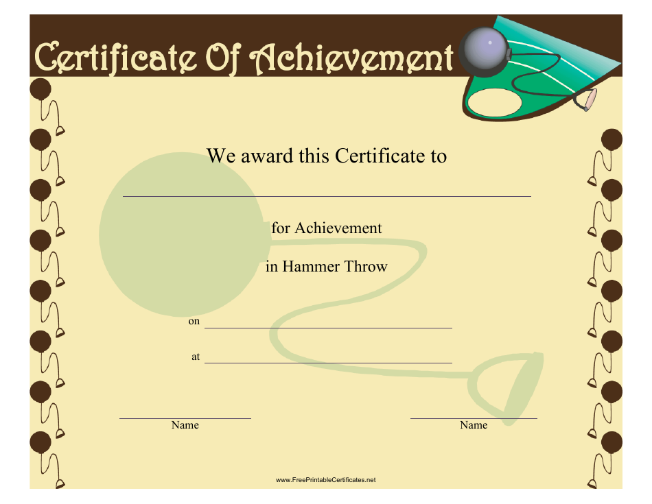 Hammer Throw Certificate of Achievement Template higher resolution preview