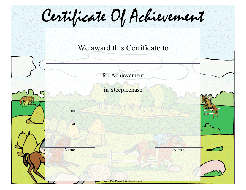 Steeplechase Certificate of Achievement Template featuring horseshoe illustrations