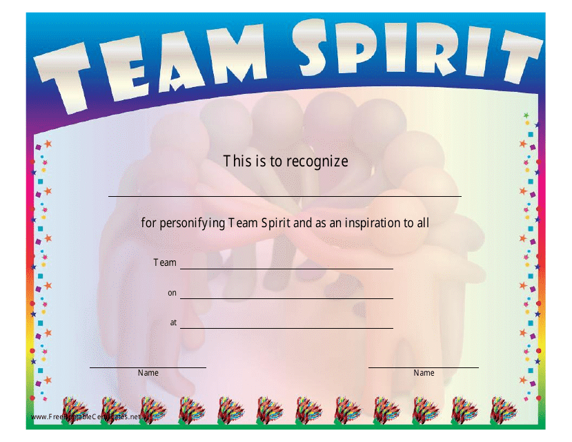 &quot;Team Spirit Certificate Template&quot; Download Pdf