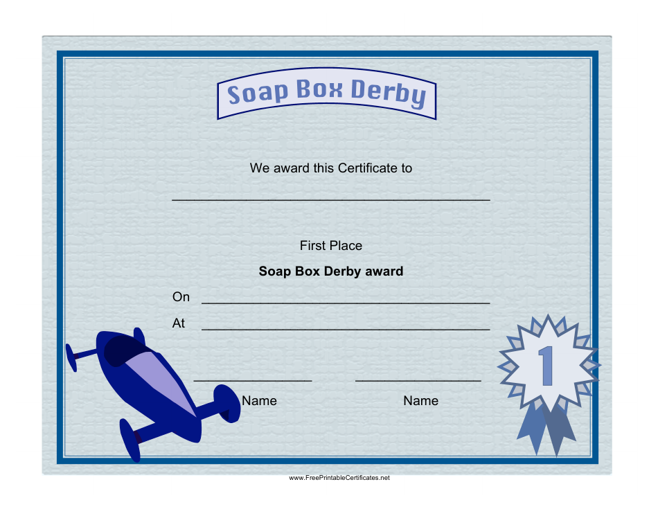 Soap Box Derby First Place Certificate Template Preview