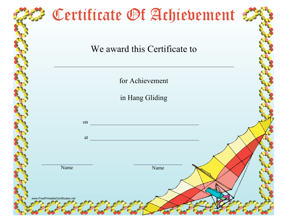 Hang Gliding Certificate of Achievement Template Preview