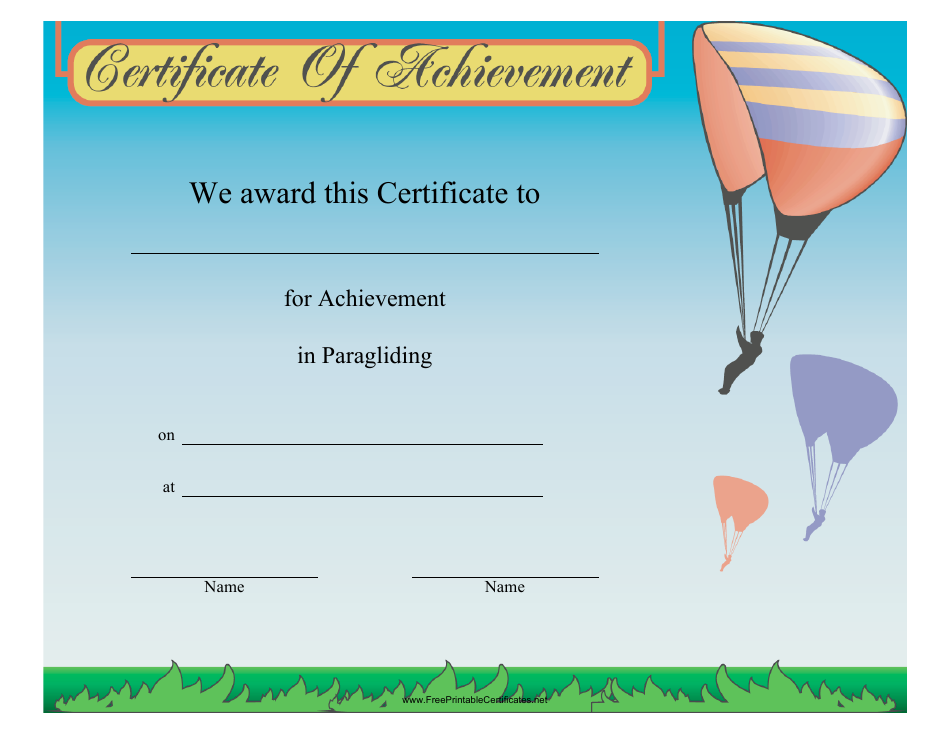 Paragliding Certificate of Achievement Template Preview