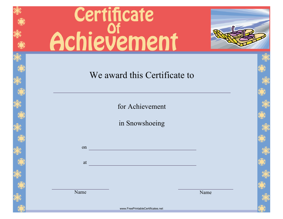 Snowshoeing Certificate of Achievement Template, Page 1