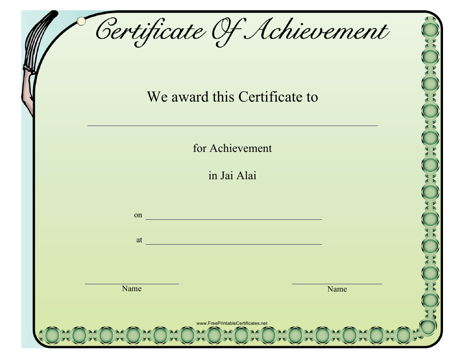 Jai Alai Certificate of Achievement Template Preview