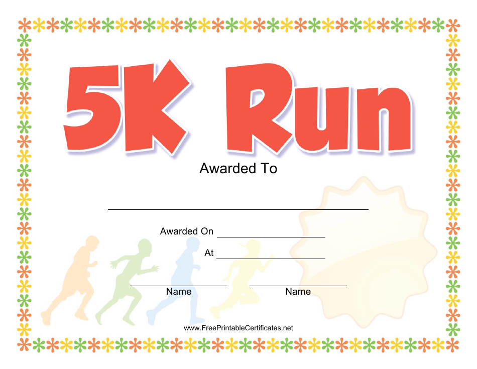 5k Run Award Certificate Template Image Preview
